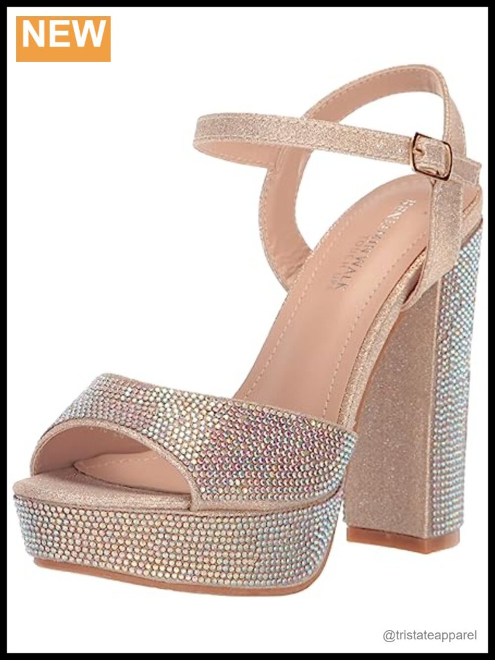 Block Heel Ankle Strap Sandals with Glitter Jewel Embellishments